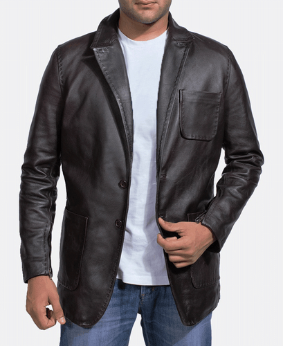 Wine Black Leather Blazer
