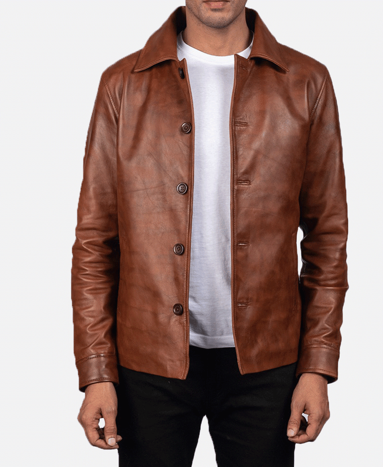 Waffle Brown Leather Jacket