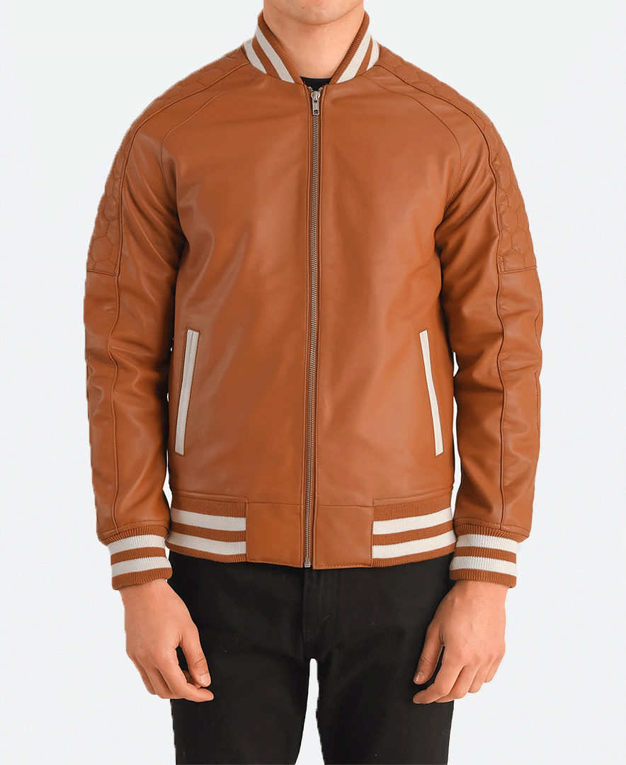 Pascal Tan Brown Leather Varsity Jacket